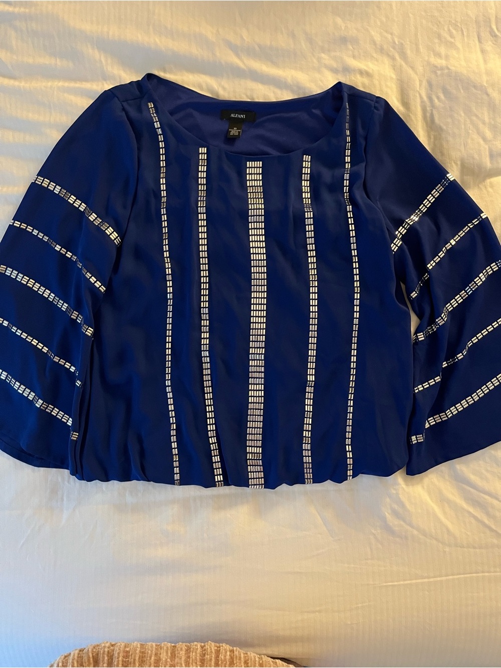 Alfani Royal Blue Beaded Vertical Stripe Tunic